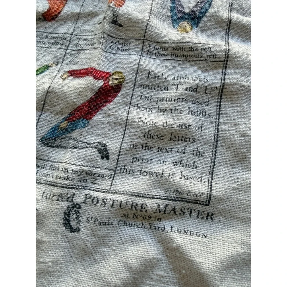 1990 Vintage Carrington Bowles Alphabet Posture Master Tea Towel Cream Linen